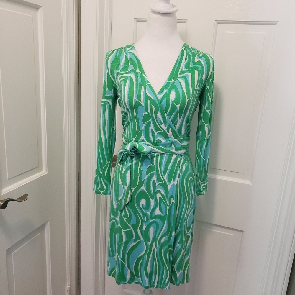 Lilly Pulitzer Green and White Wrap Dress